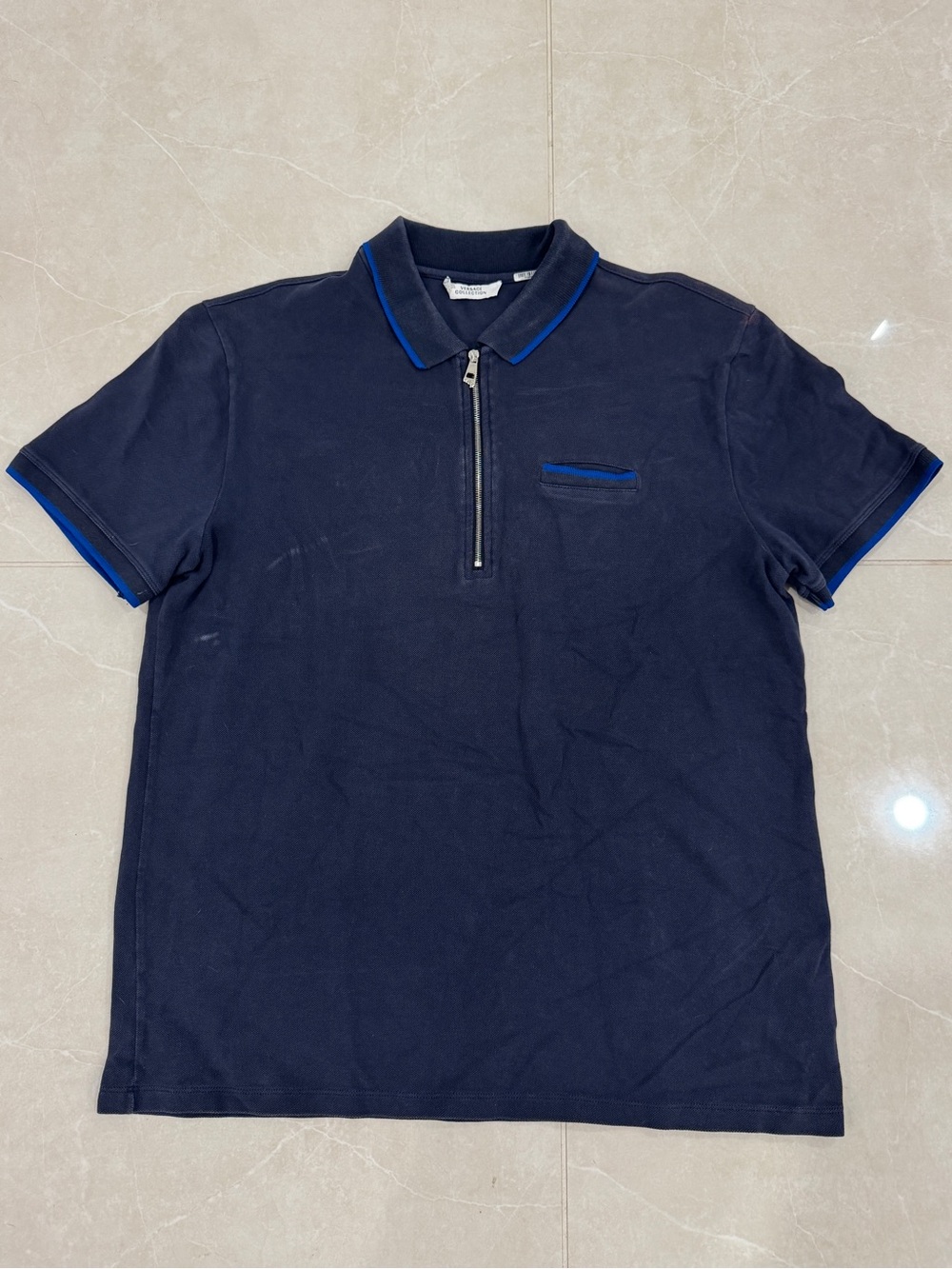 Versace Collection Men's Navy Zip Polo with Blue Trim